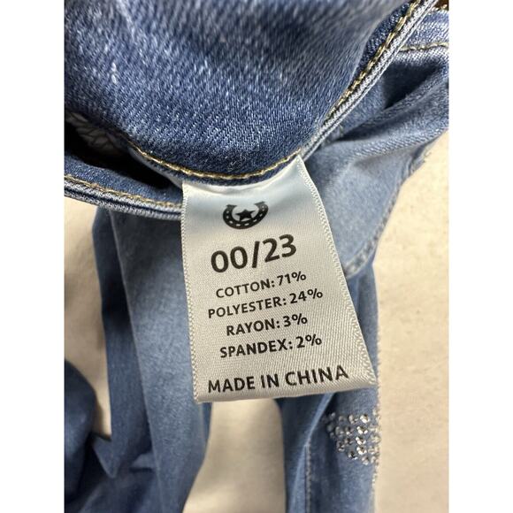 Austin Landing Womens Star Flare Jeans Size 00 Blue Stretch Crystal Western - Picture 7 of 12